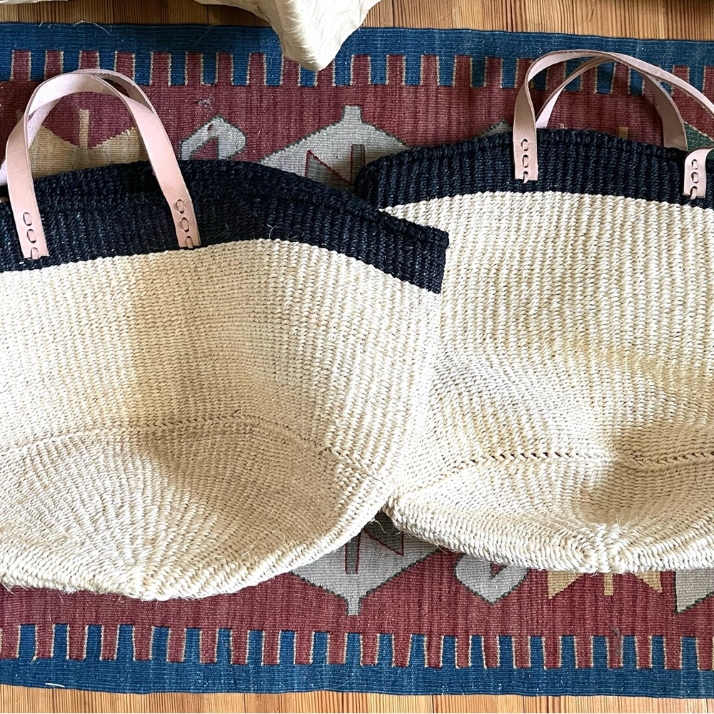 Woven Sisal Basket with Leather Handles - Picture 7 of 10